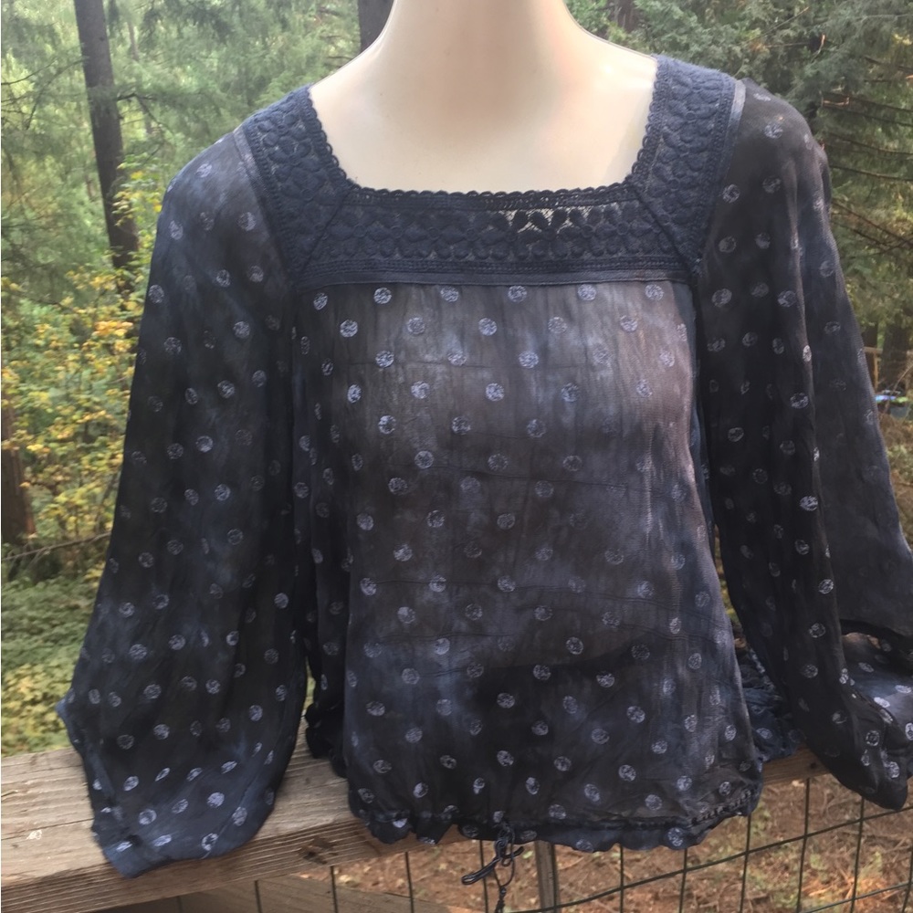 Free People New Romantics black chiffon print sheer printed top,HP25